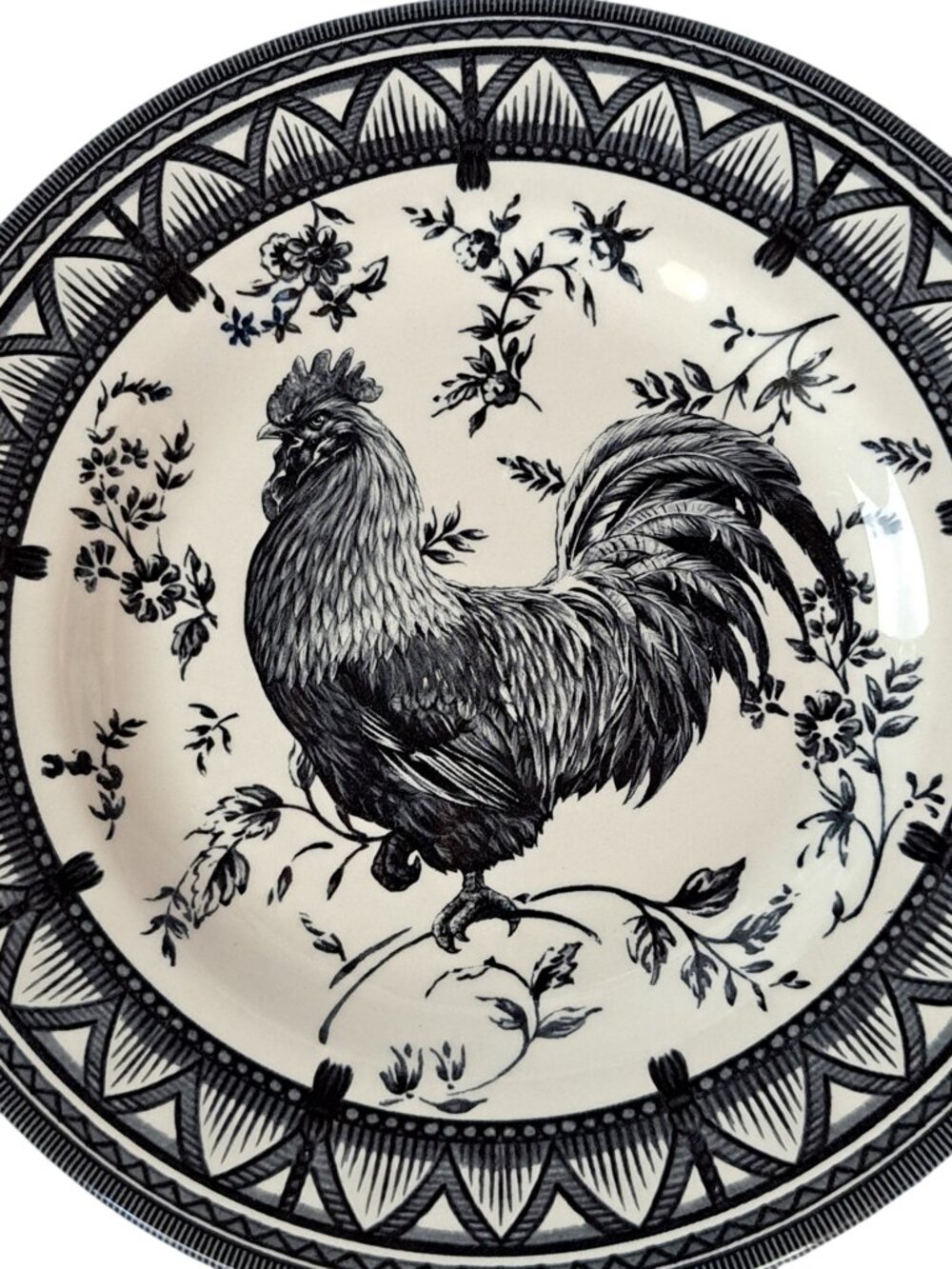Churchill Black Rooster 8.5" Salad Plates Toile Floral Tassel Country Cottage - Picture 9 of 15